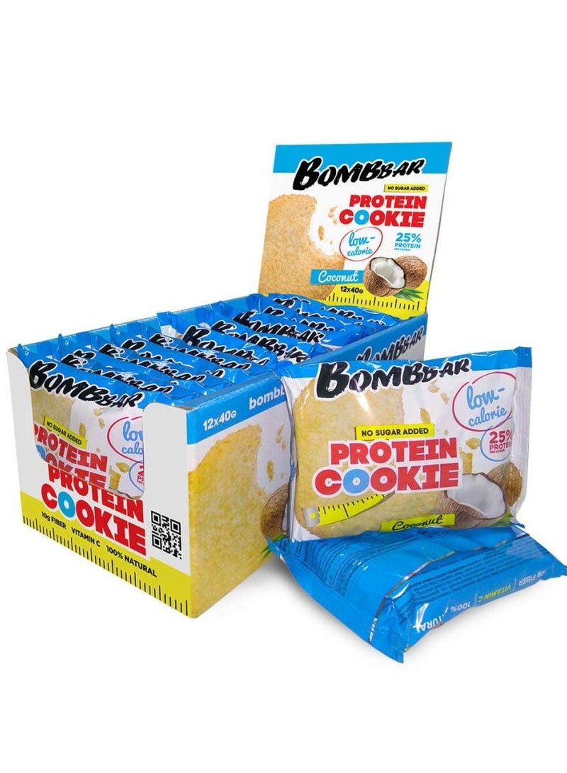 بومبار كوكيز بروتين بنكهة جوز الهند، عالي الألياف وخالي من السكريات المضافة، 12x40 جرام
