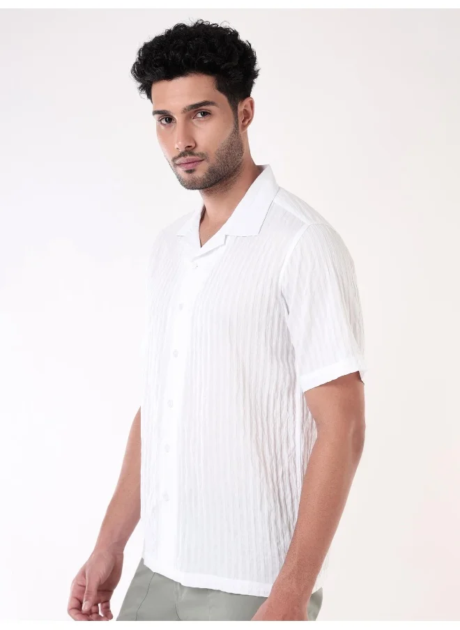 Beyoung White Striped Casual Shirt for Men
