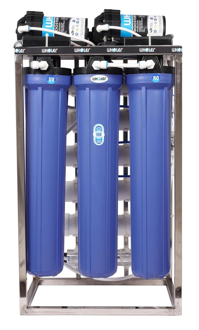 50 LPH COMMERCIAL RO WATER PURIFIER PLANT STAINLESS STEEL WITH AUTO SHUT OFF HIGH TDS MEMBRANE AND UV INBUILT BLUE