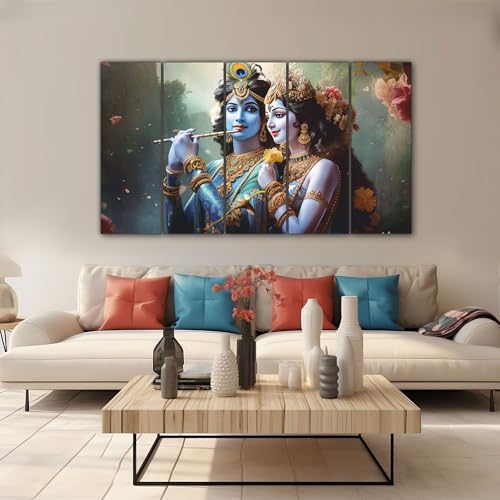 The Castle Decor Radha Krishna Wall Painting for Living Room Big Size - Radha Krishna Painting Wall Decor for Bedroom, Office, Hotels - Peaceful Digital Painting Wooden Framed for Gifting (27x48 inch) - Image 1