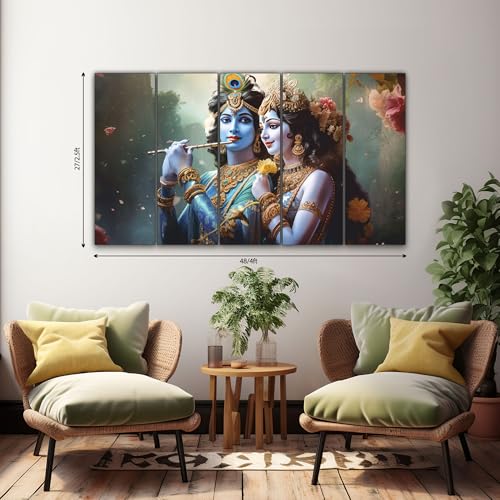 The Castle Decor Radha Krishna Wall Painting for Living Room Big Size - Radha Krishna Painting Wall Decor for Bedroom, Office, Hotels - Peaceful Digital Painting Wooden Framed for Gifting (27x48 inch) - Image 2