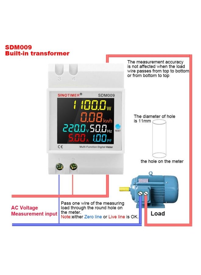 Generic - SINOTIMER SDM009 Din Rail Single-Phase Voltage Current Frequency Power Factor Electricity Multifunctional Meter, Model: AC250-450V Built-In - Image 1