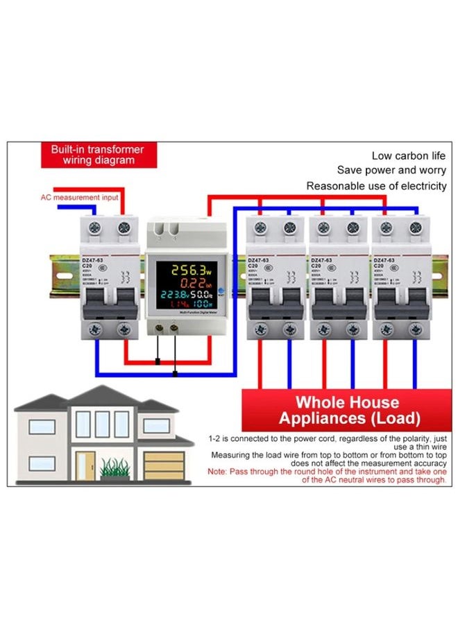 Generic - SINOTIMER SDM009 Din Rail Single-Phase Voltage Current Frequency Power Factor Electricity Multifunctional Meter, Model: AC250-450V Built-In - Image 1