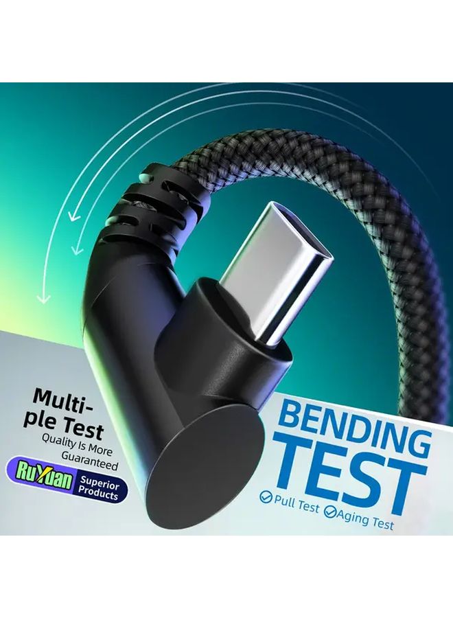 Grey USB C Fast Charging Data Sync Cable 6.6ft 18W 90 Degree L Bend - Image 3