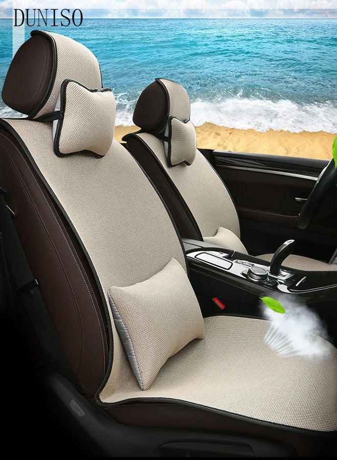 DUNISO 1 قطعة أغطية مقاعد السيارة الأمامية العالمية للفصول الأربعة قابلة للتنفس تلقائيًا، تتضمن وسادة واقية لمقعد السيارة الأمامي ووسادة قطنية ووسادة للرقبة متوافقة مع 95% من المركبات المناسبة للسيارات والشاحنات وسيارات الدفع الرباعي أو شاحنات النقل - Image 5
