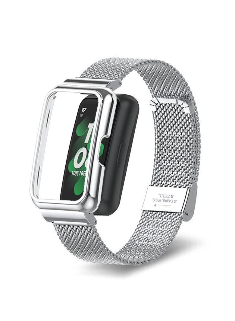 Compatible for Huawei Band 8/Huawei Band 9 Strap Stainless Steel Metal Bracelet Replacement Band Metal Integrated Case Strap Wristband Sport Band for Women Men  - Image 1