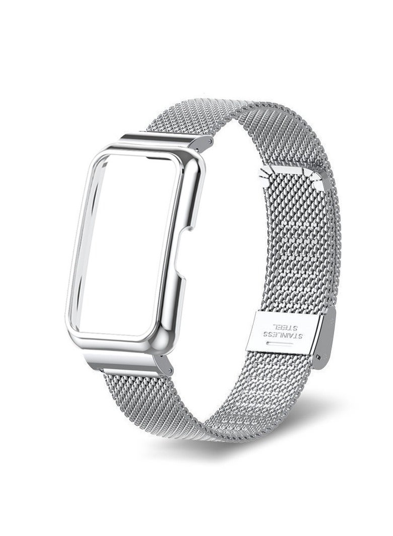 Compatible for Huawei Band 8/Huawei Band 9 Strap Stainless Steel Metal Bracelet Replacement Band Metal Integrated Case Strap Wristband Sport Band for Women Men  - Image 3
