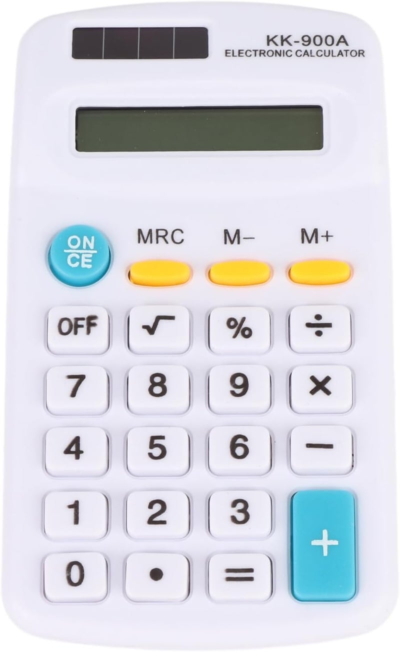 White Mini Calculator 8 Digit LCD Display Solar Battery Dual Power For Office School - Image 1