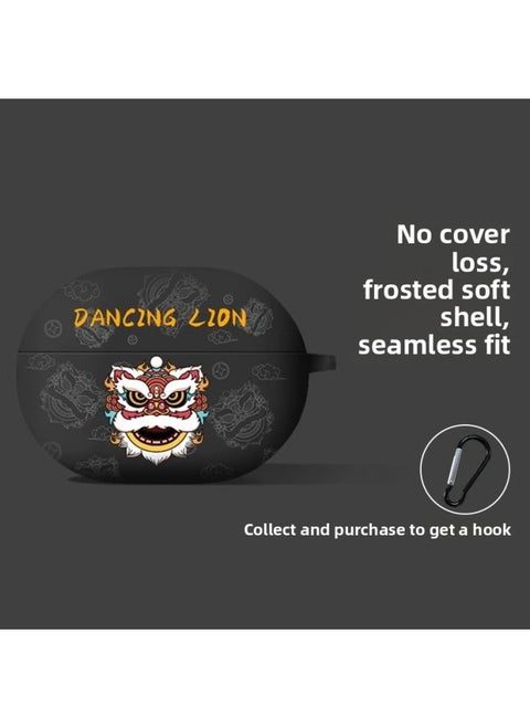 For HuaweiFreeBuds Pro4 Bluetooth Headset Protective Case Pro3 Frosted Soft Case Clip Protective Case SE2-Color:Black Lion Awakening [free Hook]-Model:For HuaweiFreebuds Se2