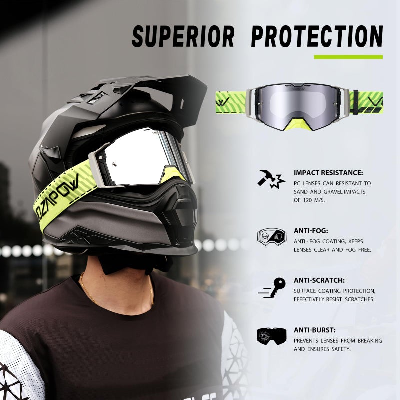 VOZAPOW Dirt Bike Goggles Over Glasses Anti-Fog, Motorcycle Protective Eyewear Motocross Goggles for Men Women - Image 2
