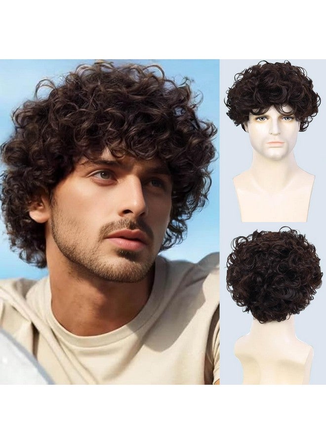 Creamily Curly Hair Wig for men Hair Wigs for mens, Hair big for men Artificial hair for men, Full head wig for man Original Hair Wig for men, Mens Wigs Natural Hair (Brown, 8 inches) - Image 1