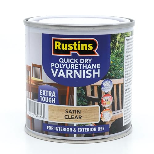 Rustins Quick Drying Polyurethane Satin Clear Varnish, 250ml (8.5 fl oz) - Image 1