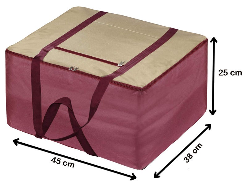Kuber Industries Small Size Lightweight Foldable Rexine Jumbo Underbed Storage Bag With Zipper And Handle Brown MaroonPack of 2 - Image 3