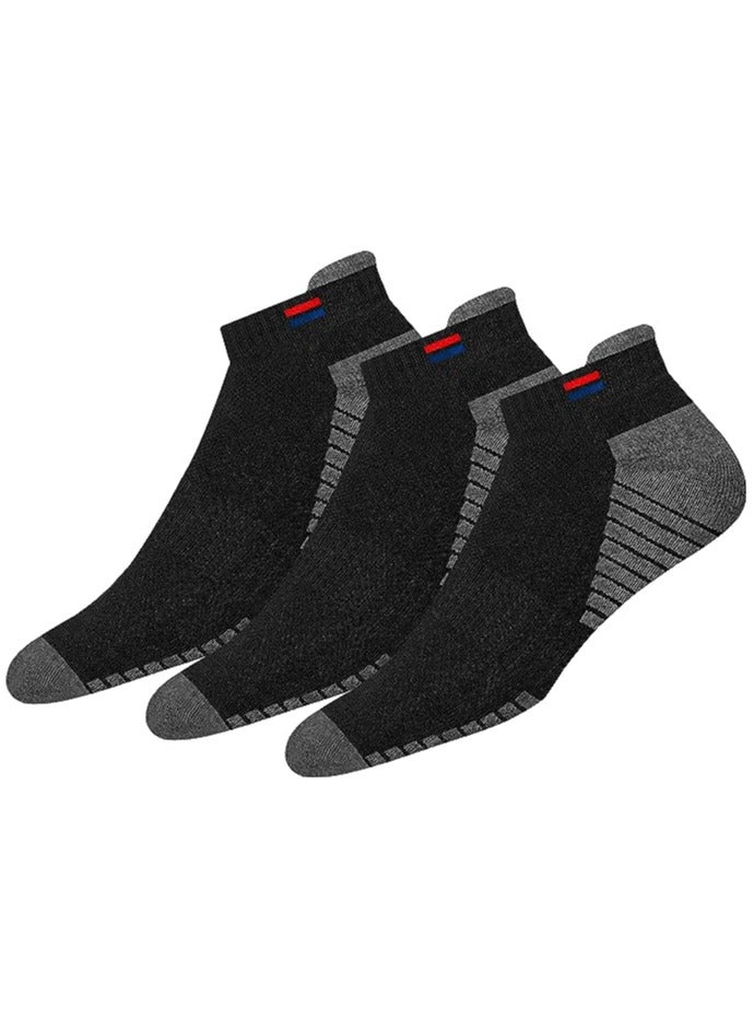 نافي سبورت جوارب NAVYSPORT للرجال ذات قصة منخفضة من القطن الرياضي للكاحل مع شريط رياضي للجري وصالة الألعاب الرياضية والتدريب والملابس الكاجوال، عبوة من 3 قطع (حجم موحد، أسود) - Image 1