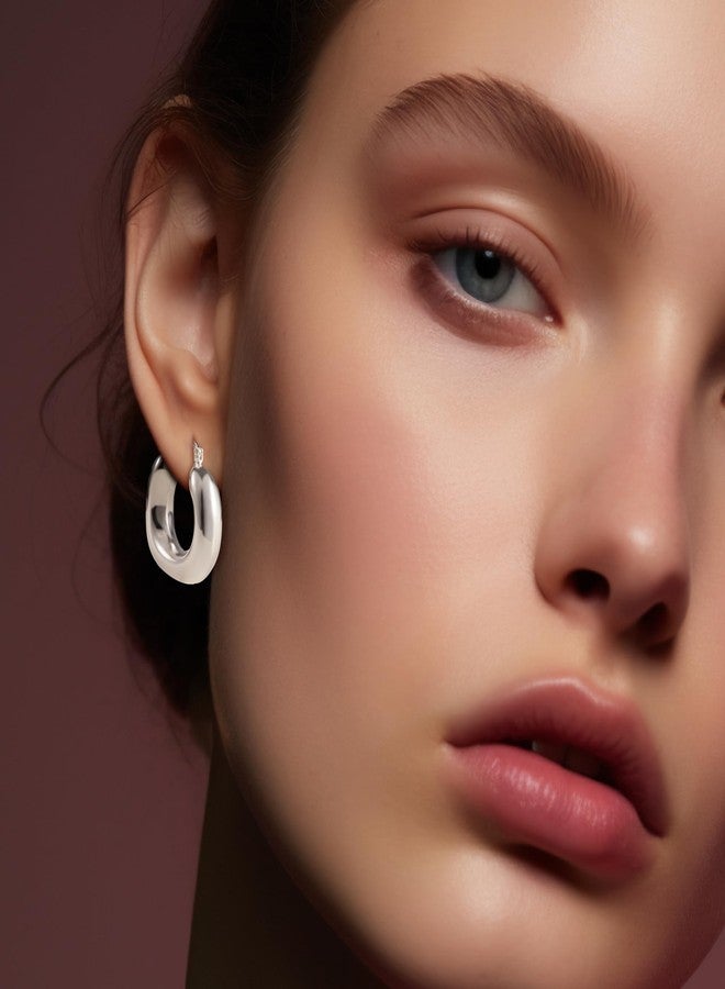 أليكس كرافت أقراط حلقية فضية سميكة للنساء، أقراط حلقية سميكة مع دبوس من الفضة الإسترليني عيار 925، أقراط مجوفة خفيفة الوزن للنساء، مجوهرات عصرية - Image 4