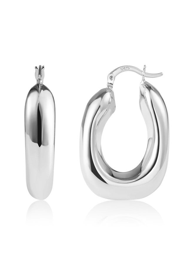 أليكس كرافت أقراط حلقية فضية سميكة للنساء، أقراط حلقية سميكة مع دبوس من الفضة الإسترليني عيار 925، أقراط مجوفة خفيفة الوزن للنساء، مجوهرات عصرية - Image 1