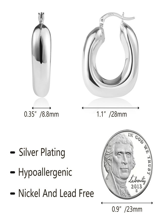 أليكس كرافت أقراط حلقية فضية سميكة للنساء، أقراط حلقية سميكة مع دبوس من الفضة الإسترليني عيار 925، أقراط مجوفة خفيفة الوزن للنساء، مجوهرات عصرية - Image 3