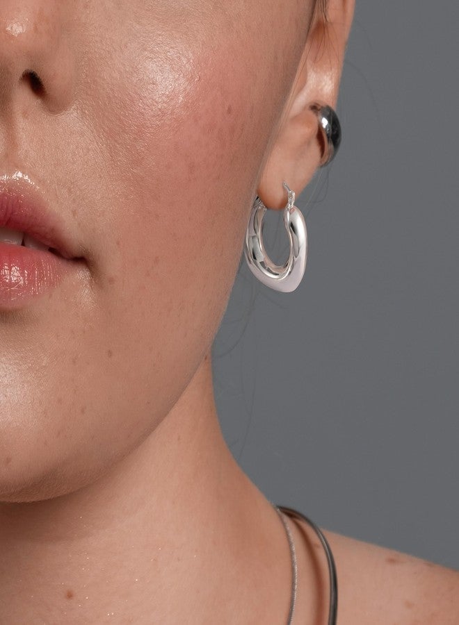 أليكس كرافت أقراط حلقية فضية سميكة للنساء، أقراط حلقية سميكة مع دبوس من الفضة الإسترليني عيار 925، أقراط مجوفة خفيفة الوزن للنساء، مجوهرات عصرية - Image 5