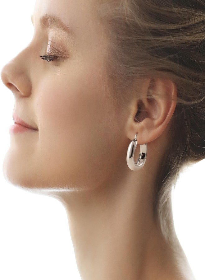 أليكس كرافت أقراط حلقية فضية سميكة للنساء، أقراط حلقية سميكة مع دبوس من الفضة الإسترليني عيار 925، أقراط مجوفة خفيفة الوزن للنساء، مجوهرات عصرية - Image 2