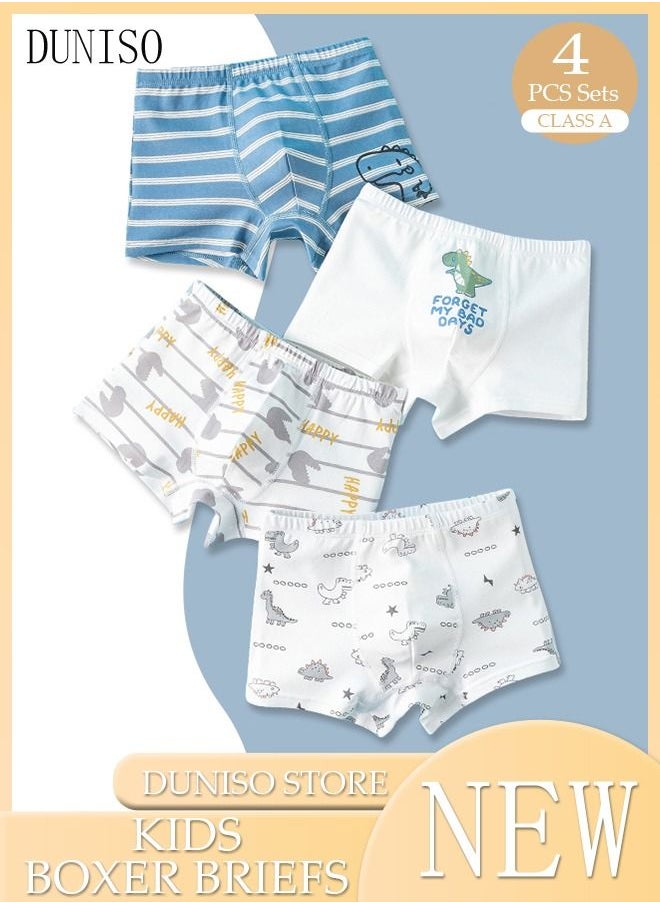 DUNISO 4 Pack Boy's Boxers Briefs Set Kid's Cotton Underwear Short Briefs Breathable and Soft Underpants with High Elastic Waistband Soft Little Boy Pants  - Image 1