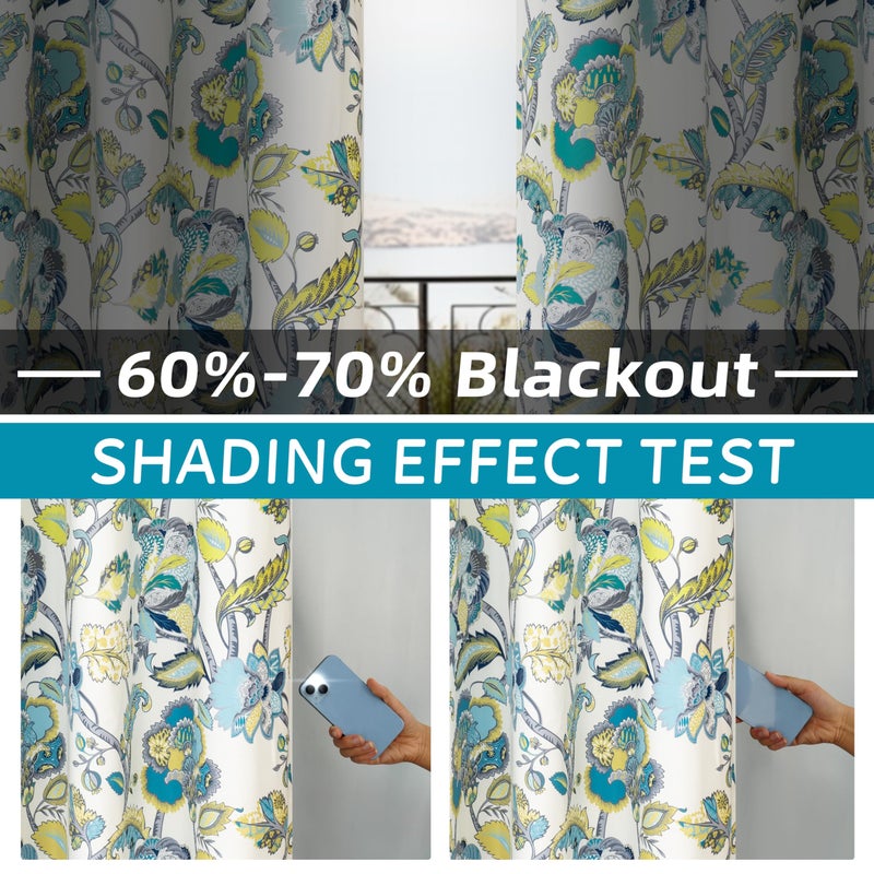 DriftAway Floral Blackout Teal Curtains 84 Inch Length for Living Room Bedroom 2 Panels Lined Grommet Window Drapes Thermal Rustic Classic America Style Curtains - Image 3
