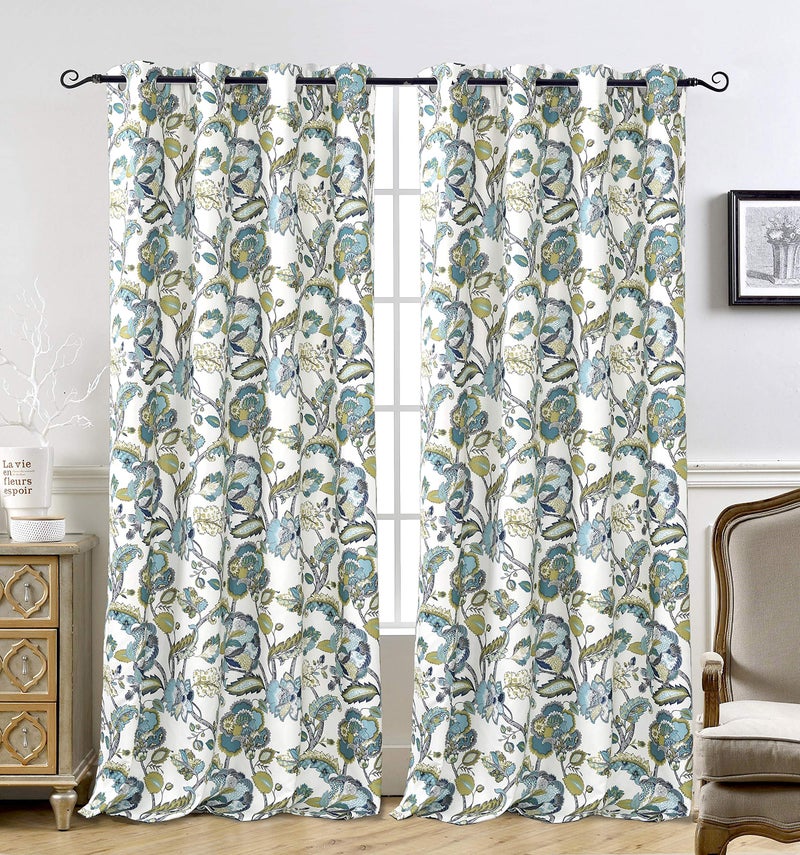 DriftAway Floral Blackout Teal Curtains 84 Inch Length for Living Room Bedroom 2 Panels Lined Grommet Window Drapes Thermal Rustic Classic America Style Curtains - Image 1