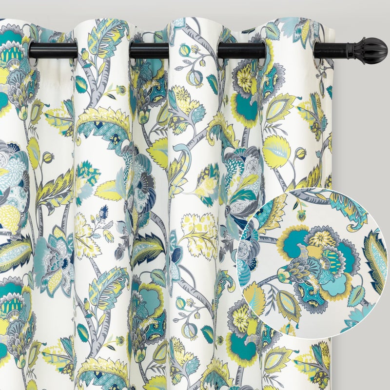 DriftAway Floral Blackout Teal Curtains 84 Inch Length for Living Room Bedroom 2 Panels Lined Grommet Window Drapes Thermal Rustic Classic America Style Curtains - Image 2