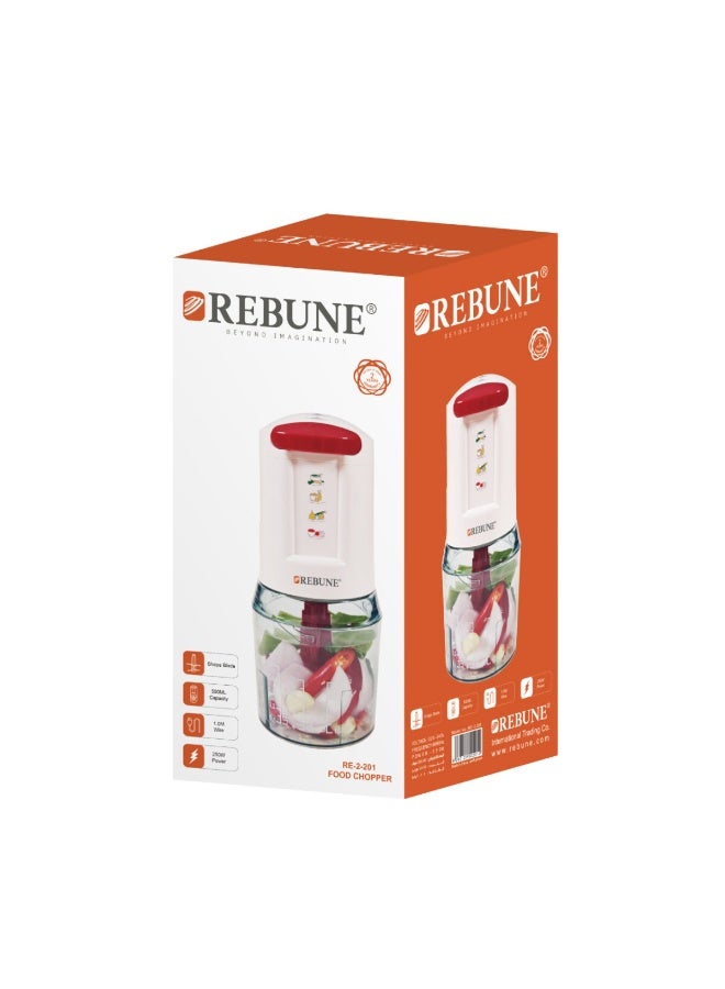 REBUNE Electric Vegetable Chopper - 250W - 500ML - Two Speeds - White and Red - RE-2-201 250 W RE-2-201 White and Red - Image 3