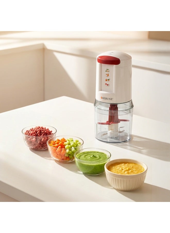REBUNE Electric Vegetable Chopper - 250W - 500ML - Two Speeds - White and Red - RE-2-201 250 W RE-2-201 White and Red - Image 4