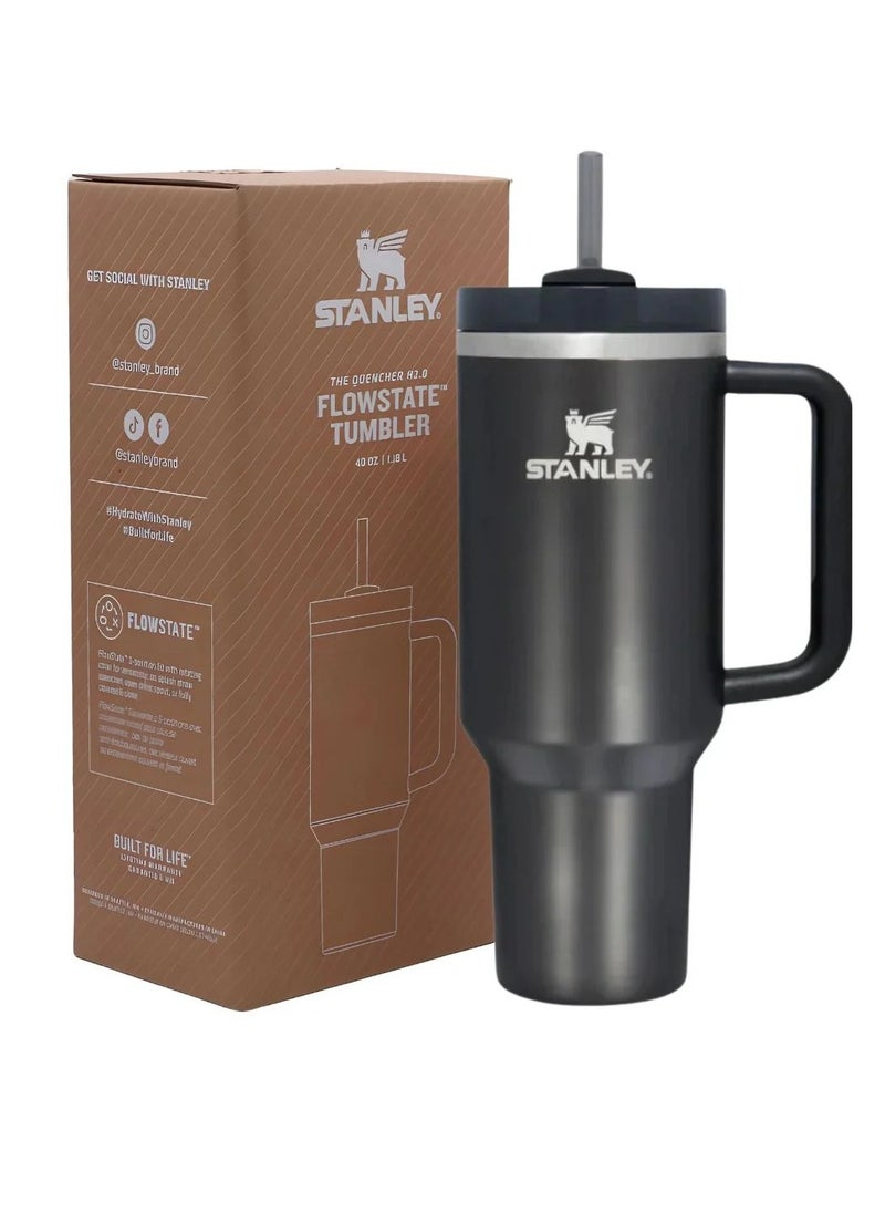 Stanley - Quencher H2.0 FlowState Vacuum Insulated Tumbler – 40 oz Black Stainless Steel Travel Mug with Leakproof Lid & Straw | Double-Walled Insulation Keeps Drinks Hot for 7 Hours & Cold for 24 Hours | Durable, Portable & Perfect for Coffee, Water, Smoothies, Iced Tea & On-the-Go Hydration - Image 1