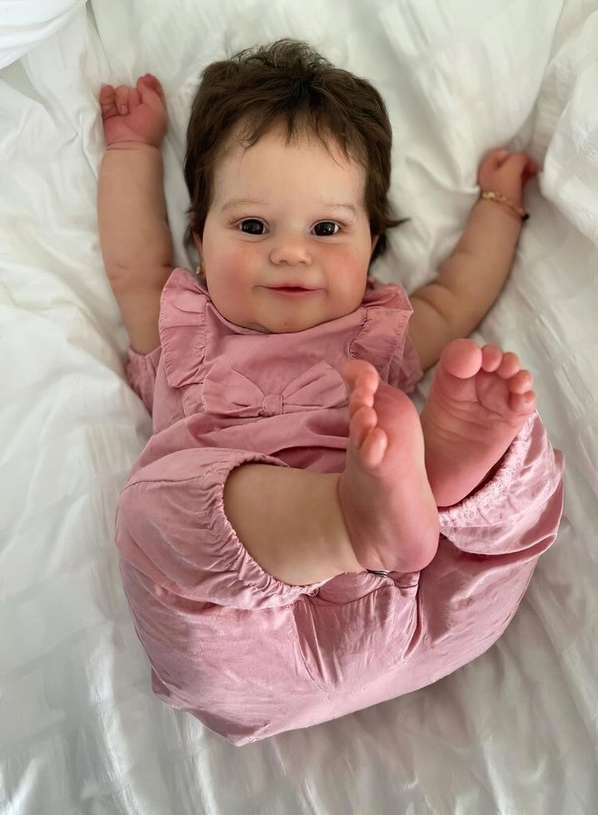 TERABITHIA 24 Inch 3-6 Month Real Baby Size Hand Rooted Hair Sweet Smiling Realistic Newborn Baby Dolls Bed Time Playmates Lifelike Reborn Toddler Girl Doll that Look Real and Feel Real - Image 2