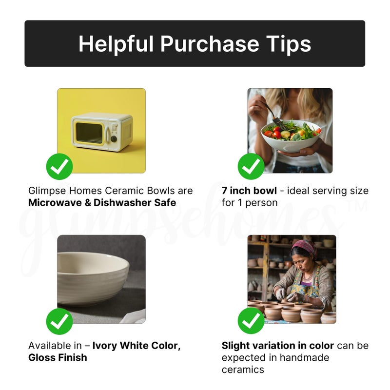Glimpse Homes Ceramic Serving Bowl | Microwave Safe | 7 inch (Ivory White) - Image 2