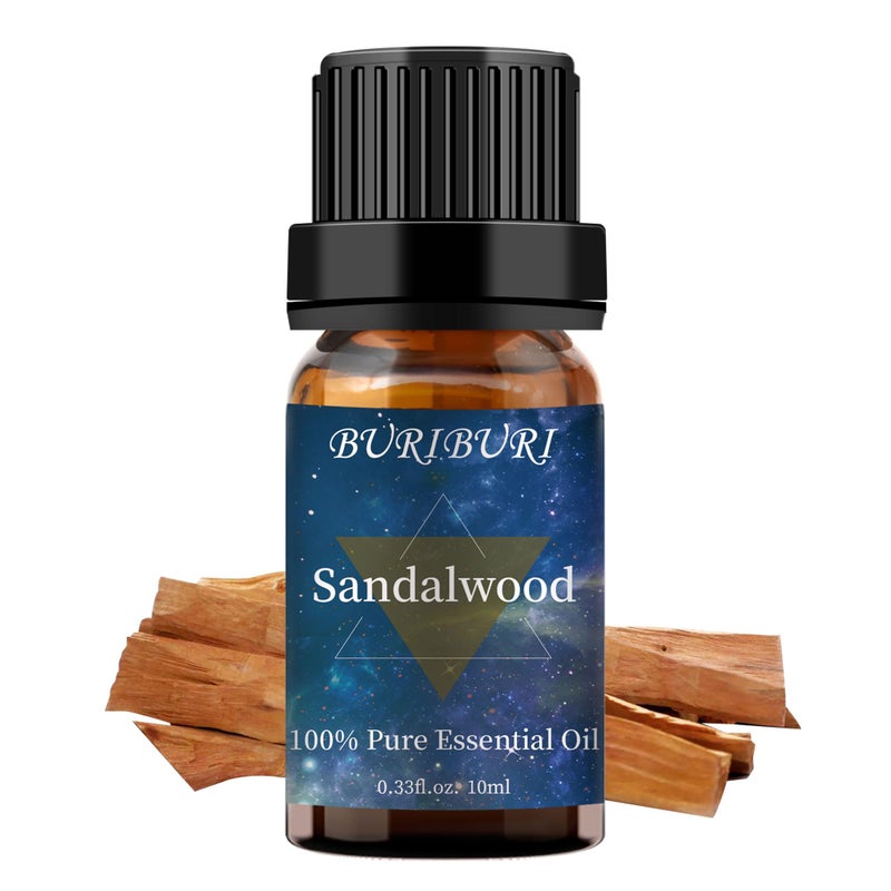 BURIBURI Sandalwood Essential Oils for Diffuser, Skin, Hair, 100% Pure, Undiluted Sandalwood Oil for Candle Soap Perfume Making, Natural, Organic Aromatherapy Sandalwood Oils 10ML - Image 1