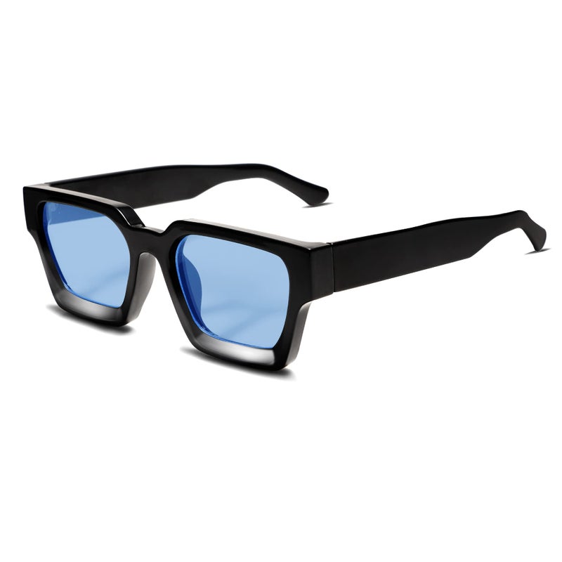 VANLINKER Thick Square Sunglasses for Men Women Retro Chunky Rectangle Shades UV400 Protection VL9731 Black Frame/Blue Tinted Lense - Image 1