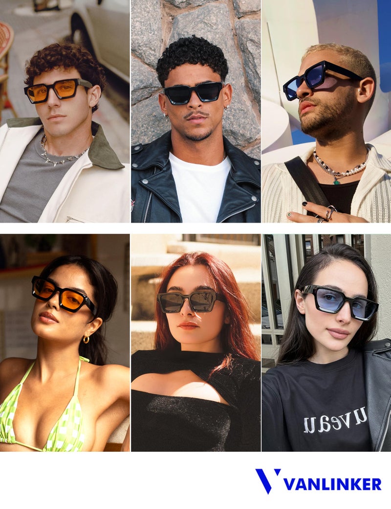 VANLINKER Thick Square Sunglasses for Men Women Retro Chunky Rectangle Shades UV400 Protection VL9731 Black Frame/Blue Tinted Lense - Image 3