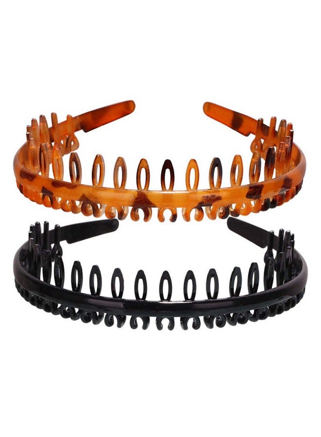 Suoirblss Set Of 2 Fashion Plastic Teeth Headband Plastic Comb Hairband Headwear Hair Hoop Hair Acessories For Women Lady (Black +Brown) - Image 1