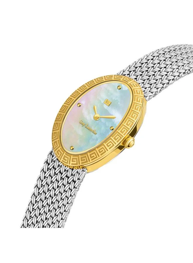 Guy Laroche Emma White Mother-of-pearl Dial Silver Metal Bracelet Analog Watch for Women 22mm