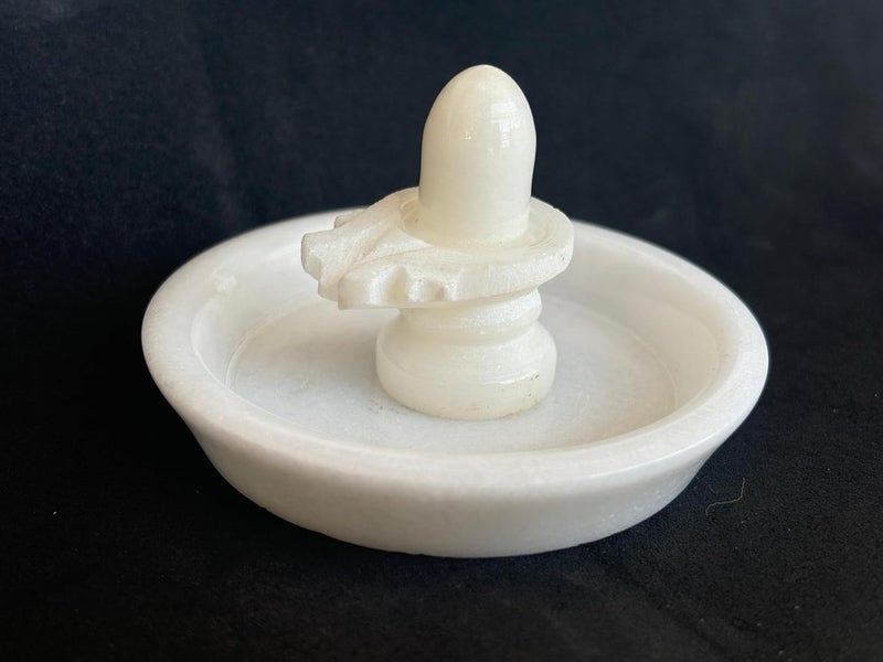 Salvus APP SOLUTIONS White Marble ShivlingShiva Pindi with White Marble Plate for Jalabhishek Divine HomeOffice Decor Gifting Plate 3 in Shivling 2 in - Image 3