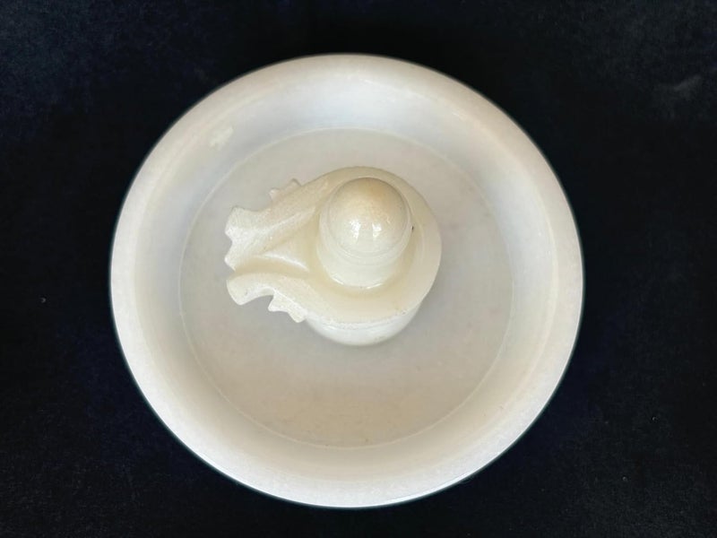 Salvus APP SOLUTIONS White Marble ShivlingShiva Pindi with White Marble Plate for Jalabhishek Divine HomeOffice Decor Gifting Plate 3 in Shivling 2 in - Image 4