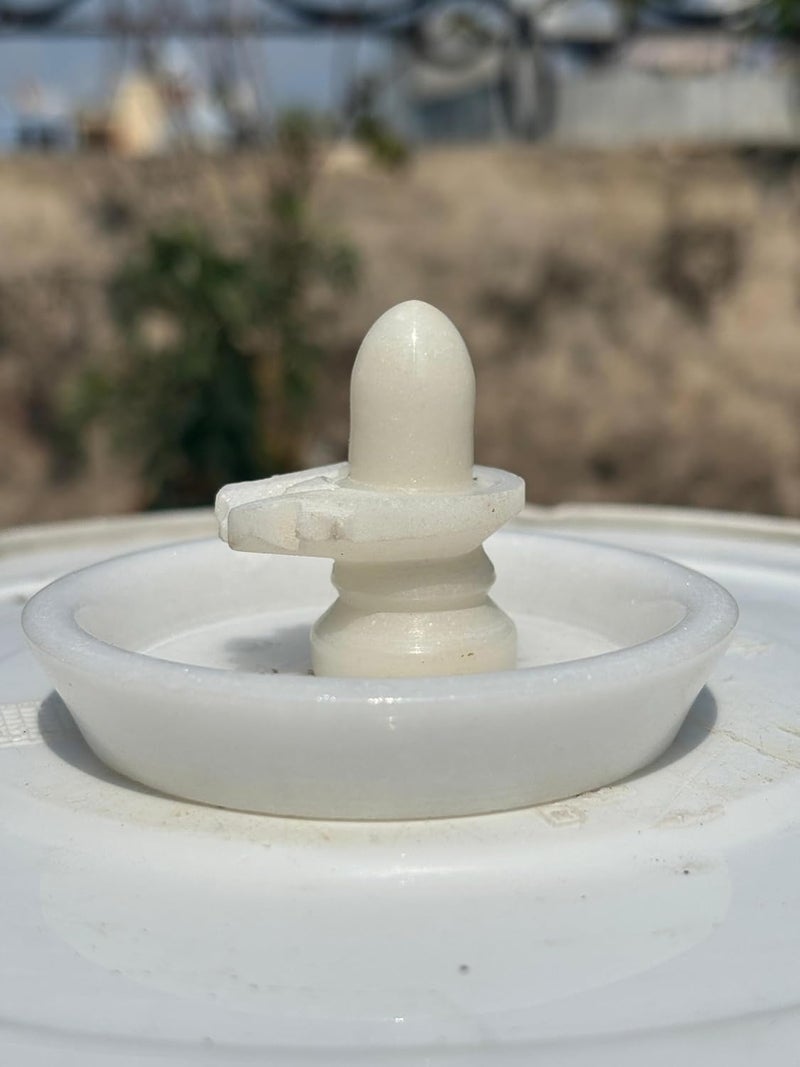 Salvus APP SOLUTIONS White Marble ShivlingShiva Pindi with White Marble Plate for Jalabhishek Divine HomeOffice Decor Gifting Plate 3 in Shivling 2 in - Image 5