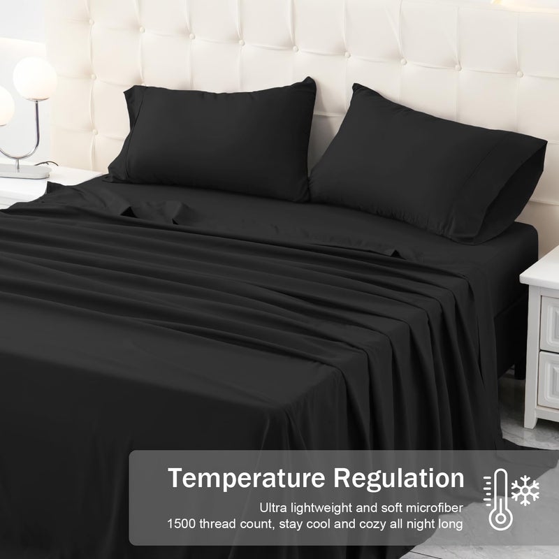 MICORAL Queen Bed Sheets Set  Soft Breathable Bedding Sheet Set  Sheets Set with 16"" Deep Pocket Design (4 Pieces  Queen  Charcoal Black) - Image 2