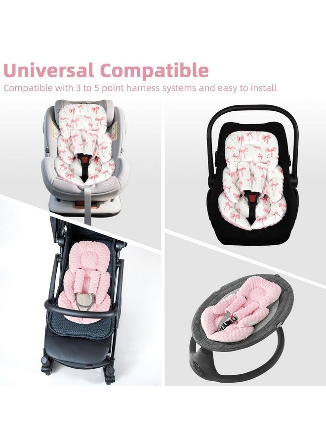 DAYEEBALL Infant Car Seat Insert Cushion, Baby Car Seat Head Body Support for Girls & Boys, Reversible Newborn Car Seat Insert with 2 Extra Strap Paddings, Premature Car Seat Cushion, Pink Bow - Image 3