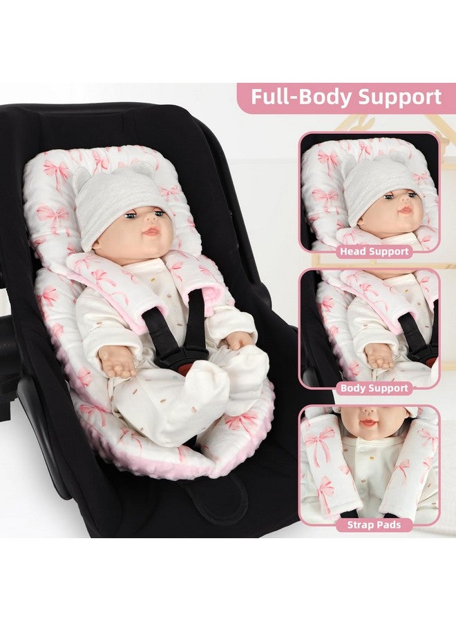 DAYEEBALL Infant Car Seat Insert Cushion, Baby Car Seat Head Body Support for Girls & Boys, Reversible Newborn Car Seat Insert with 2 Extra Strap Paddings, Premature Car Seat Cushion, Pink Bow - Image 4