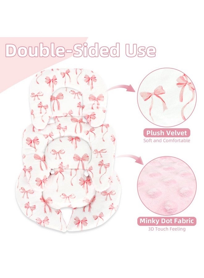 DAYEEBALL Infant Car Seat Insert Cushion, Baby Car Seat Head Body Support for Girls & Boys, Reversible Newborn Car Seat Insert with 2 Extra Strap Paddings, Premature Car Seat Cushion, Pink Bow - Image 5