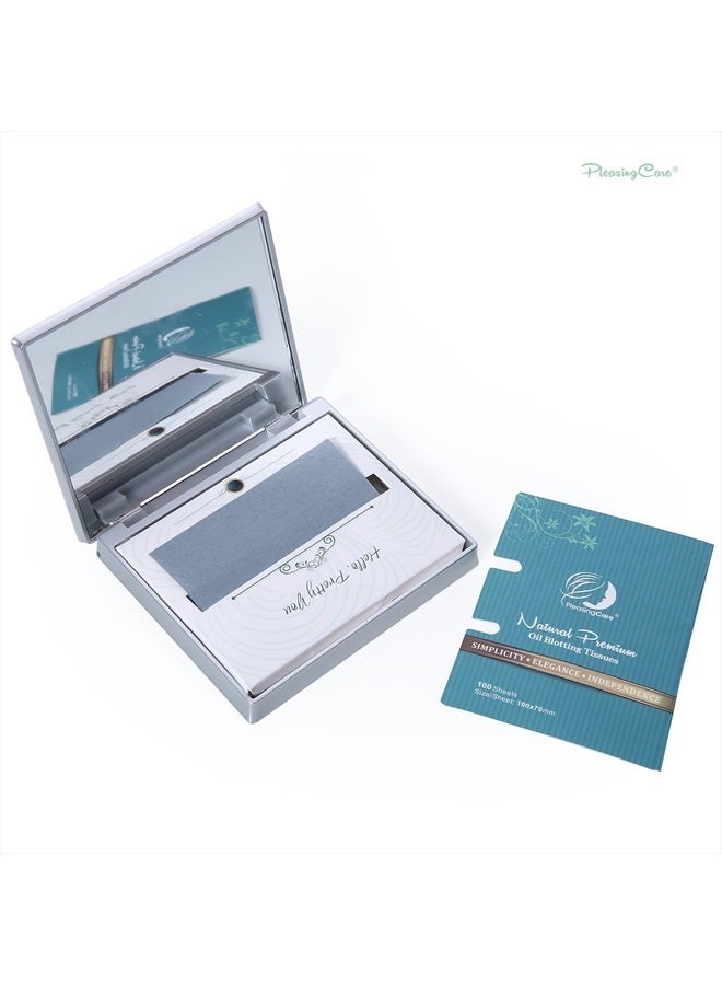 PleasingCare Makeup Mirror with Facial Oil Blotting Paper Sheets - Bamboo Charcoal 100 Counts, Silver Compact Folding Cosmetic Travel Mirror - Image 4