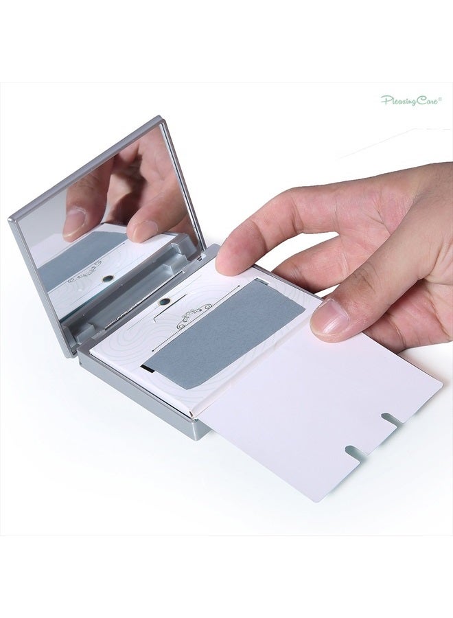 PleasingCare Makeup Mirror with Facial Oil Blotting Paper Sheets - Bamboo Charcoal 100 Counts, Silver Compact Folding Cosmetic Travel Mirror - Image 2