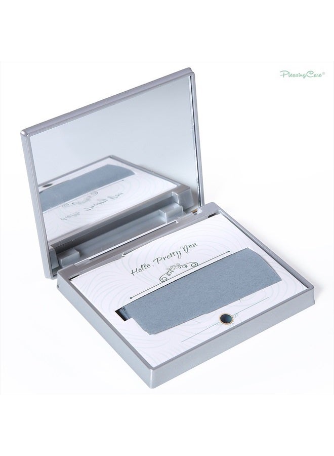PleasingCare Makeup Mirror with Facial Oil Blotting Paper Sheets - Bamboo Charcoal 100 Counts, Silver Compact Folding Cosmetic Travel Mirror - Image 5
