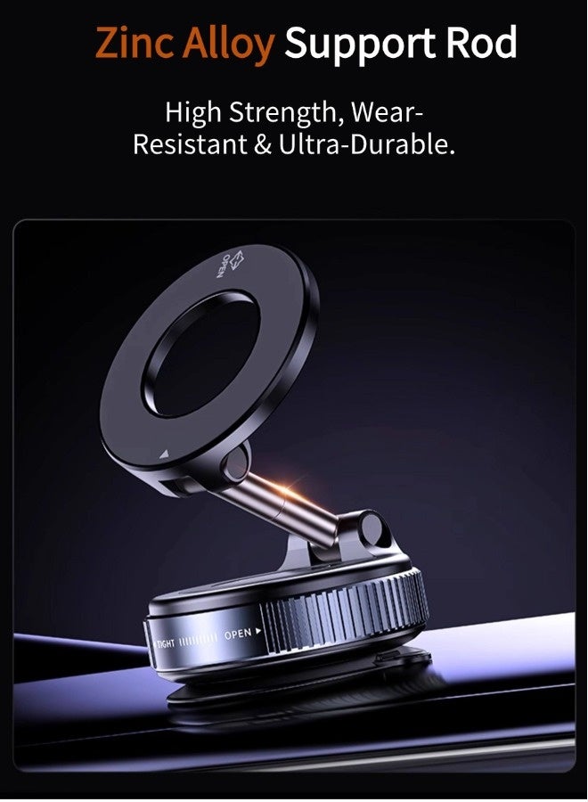 Hapinsyn Magsafe Magnetic Car Phone Holder, 3600gf N55 Strong Magnet Foldable Metal Arm 360° Rotatable Anti-Shake Car Mount, Alloy Magnetic Phone Stand with Magnetic Ring Universal Vacuum Magnetic Phone Stand for iPhone 17 16 15 Samsung Android, Fit Car Dashboard Desk Mirror Surfaces Black - Image 4