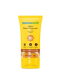 Mamaearth Mamaearth Ubtan Detan Sunscreen with SPF 50  PA  Broad Spectrum Protection  Helps Reduce Tanning with Turmeric  Saffron  NonGreasy  Lightweight  176 Oz50g 