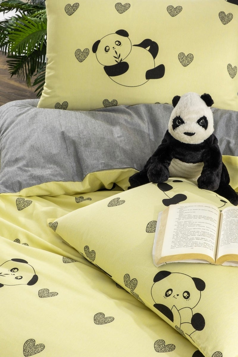 Valezium Yellow Panda Single Patterned Duvet Cover Set with Elastic Sheets and 1 Pillowcase  - Image 2